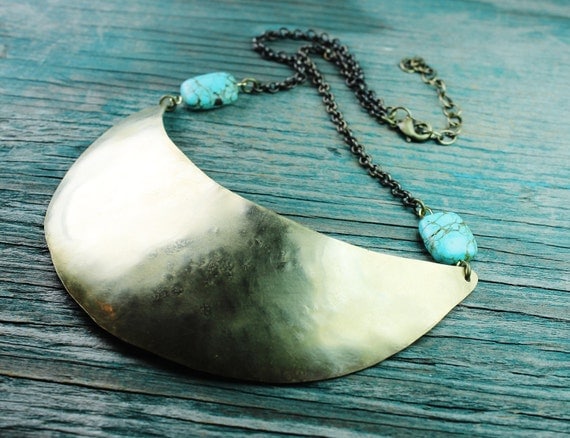 Quarter Moon Breastplate and Turquoise Necklace