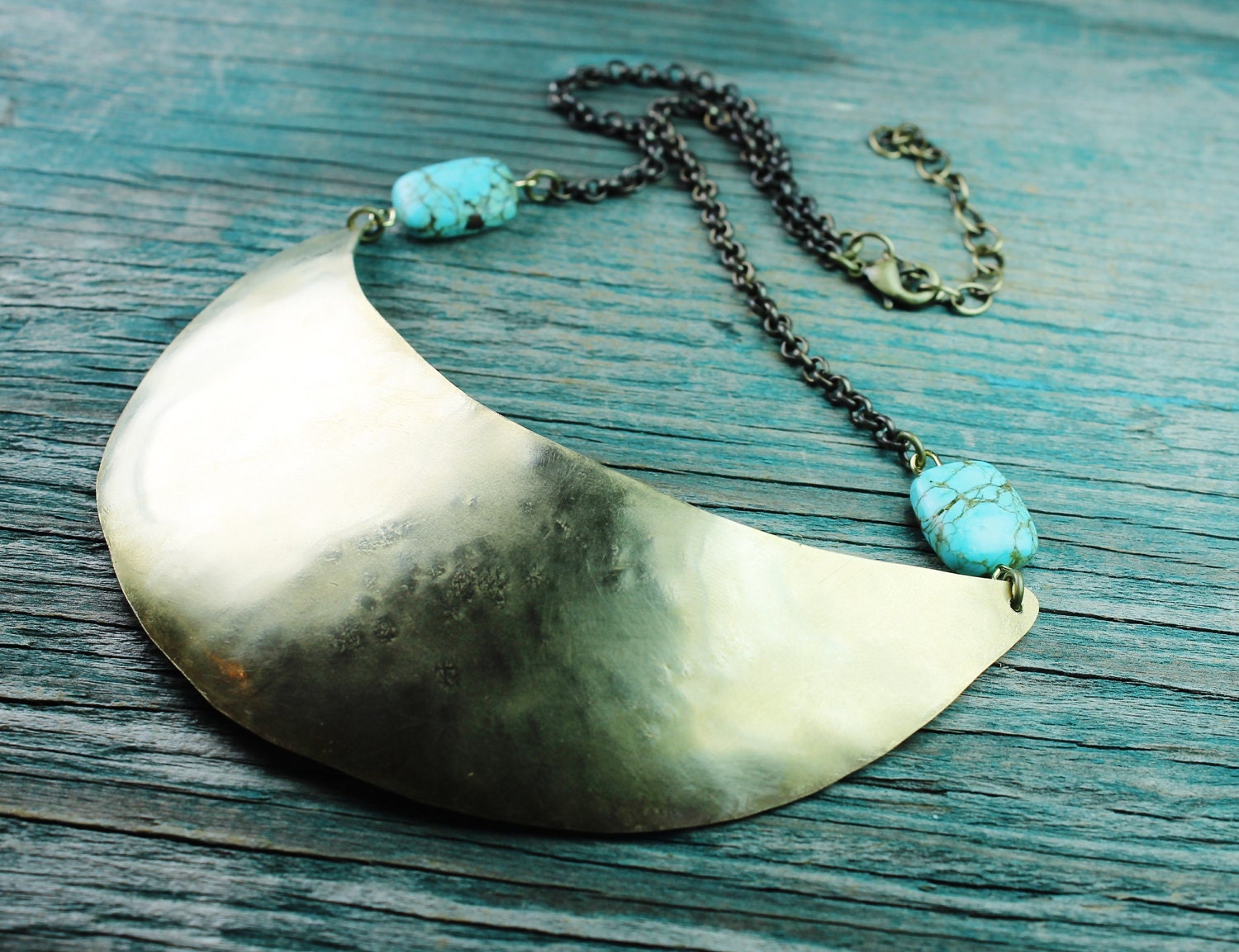 Quarter Moon Breastplate and Turquoise Necklace