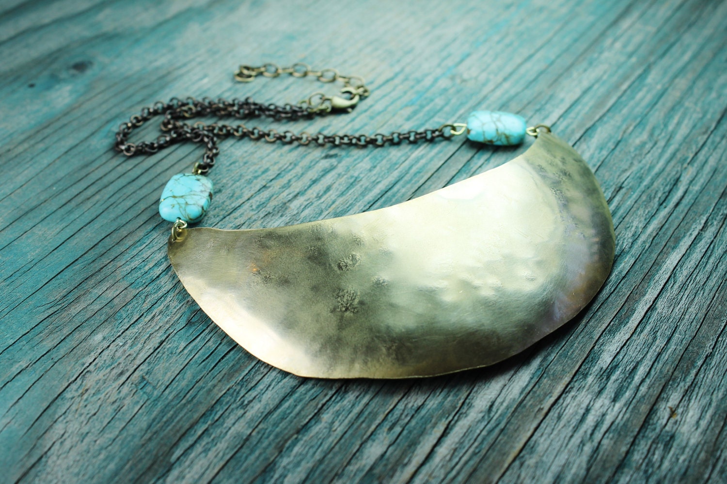 Quarter Moon Breastplate and Turquoise Necklace