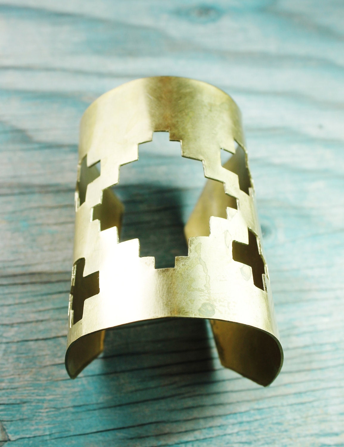 RESERVED for DALLAS - Southwestern Navajo Cutout Cuff. Gold Brass.