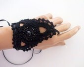 Black  lace gloves,Crochet lace,cuffs, fingerless gloves,arm cuff, lace gloves,Bead embroider,Luminoused