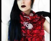 Gothic skull scarf -designer fashion - hand painted silk scarf