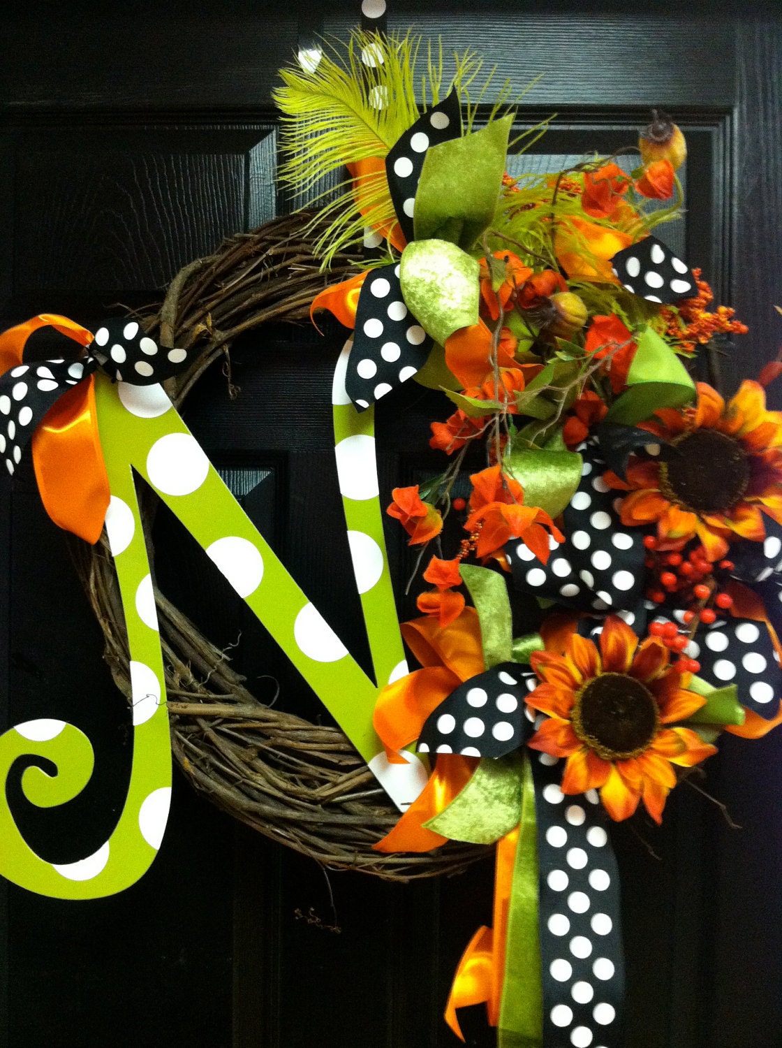 Custom Fall wreath Halloween and Thanksgiving A,B,C,D,E,F,G,H,I,J,K,L,M,N,O,P,Q,R,S,T,U,V,W,X,Y,Z