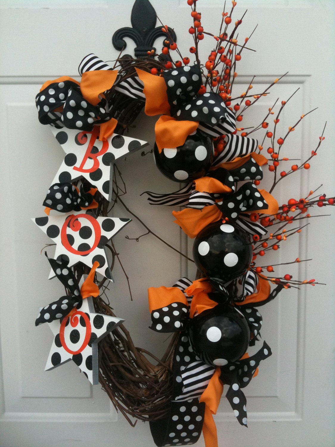 Halloween Boo Wreath Polka Dot Whimsy Door Decoration Holiday