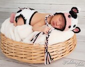 Baby Cow hat and Diaper Cover-Available in Newborn Size-Detachable bow included- Custom Colors
