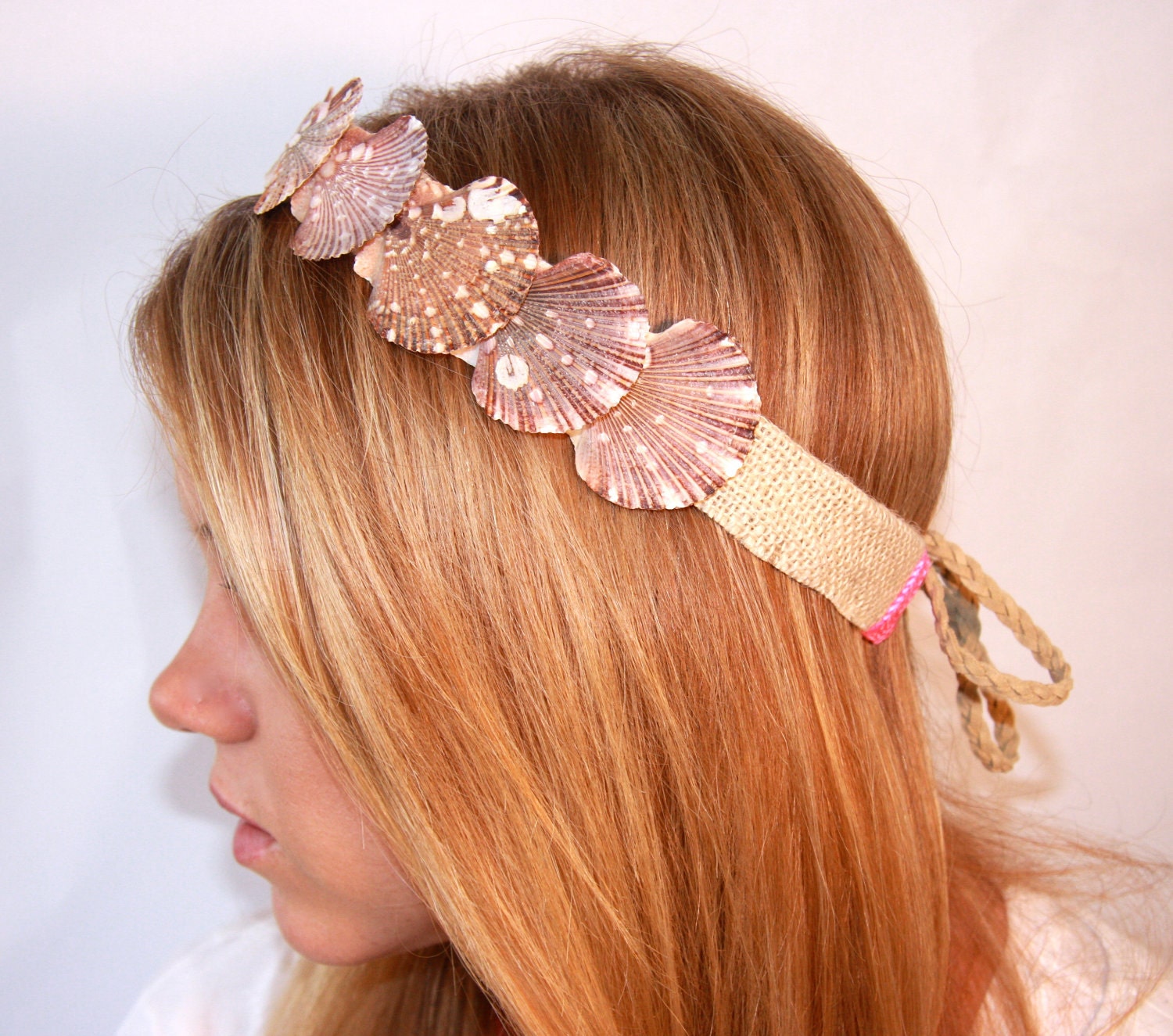 2 in 1 - Medium Shell Natural Pink Mermaid-Inspired Seashell Convertible Crown & Waist Belt