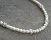 Classic pearl bridal necklace, string of pearls, rhinestone crystal fireballs, simple wedding bridal jewelry - Eternity