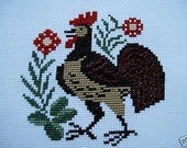 Completed PRAIRIE SCHOOLER Barnyard Christmas Cross Stitch ROOSTER