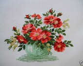 COMPLETED CROSS STITCH WILD ROSES