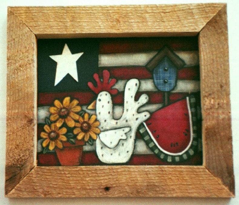 Tole Painting Pattern, Patriotic, Chicken with Watermelon, Sun Flowers, Birdhouse, USA Flag
