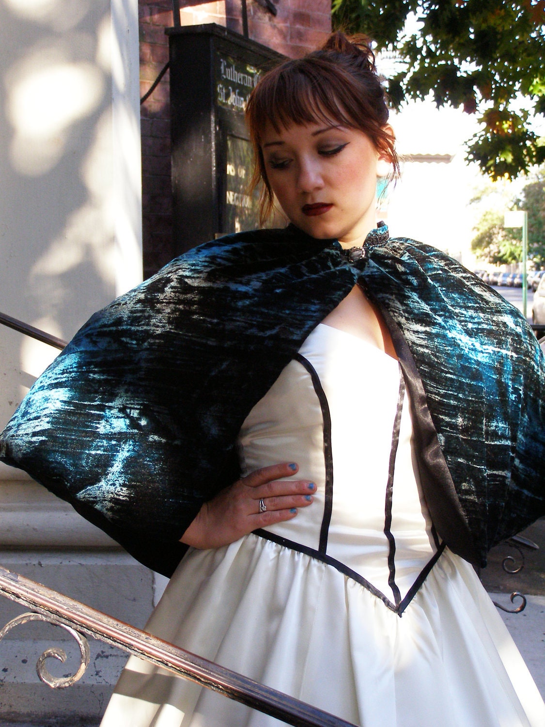 Elbow Length Cape in Deep Sea Fairy, Velvet Victorian Capelet