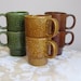 Vintage Mugs Coffee Cups Set of Six Ceramic Stackable 1970's Avocado Green Harvest Gold Brown Japan Retro Modern Boho Bohemian COOL