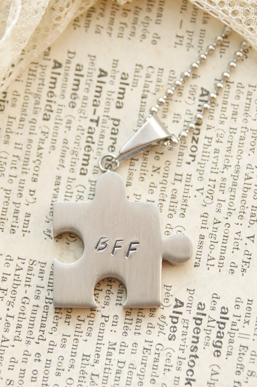 Hand Stamped Puzzle Piece Necklaces - BFF, Best Friend, Stainless Steel By Inspired Jewelry Designs