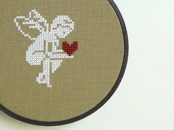 Hand Embroidery Hoop Art Wall Hanging - Angel with a Heart - Handmade - Wall Art - Valentine - Home Decor