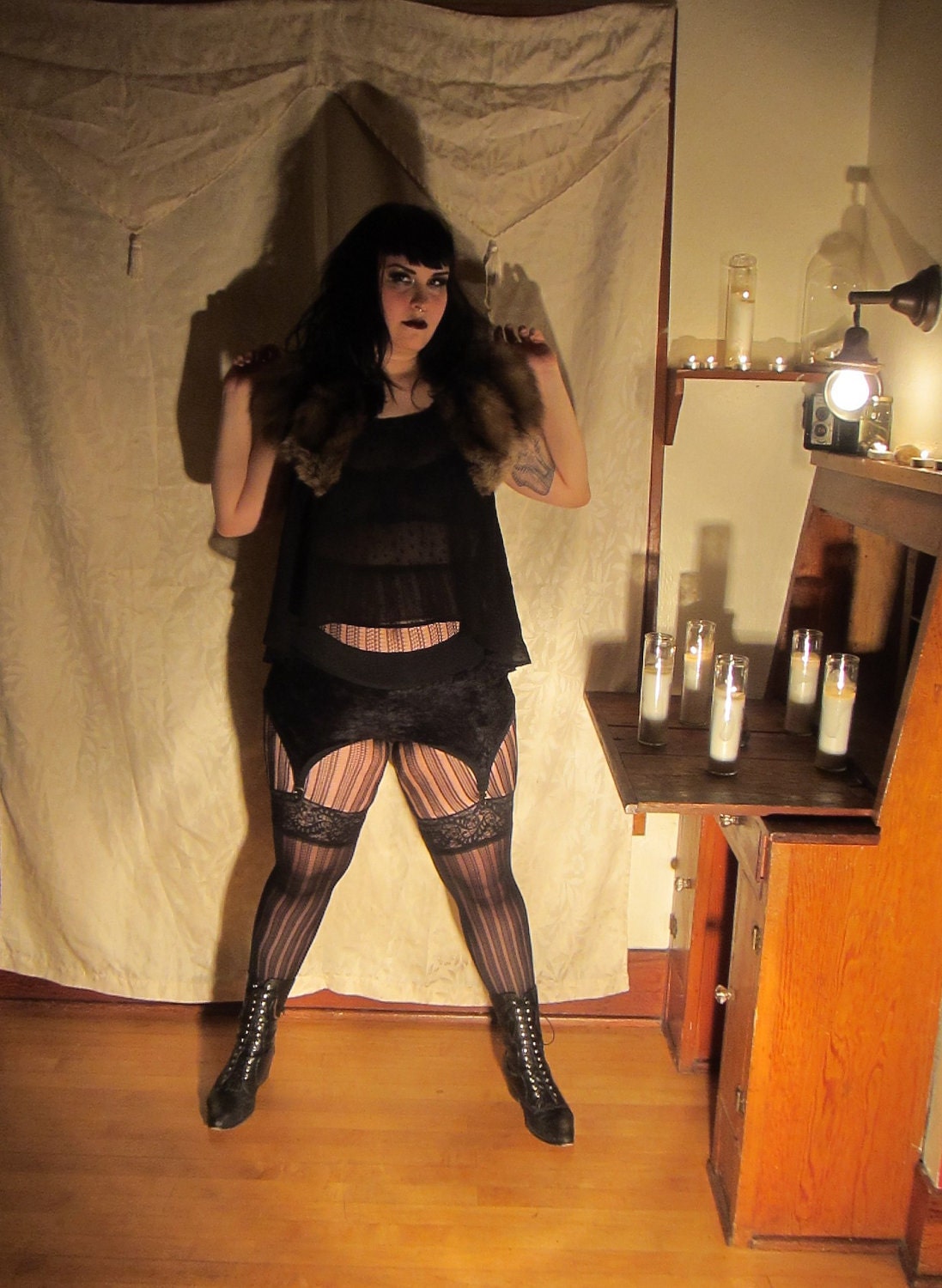 LIMITED EDITION Black Crushed Velvet Garter Shorts