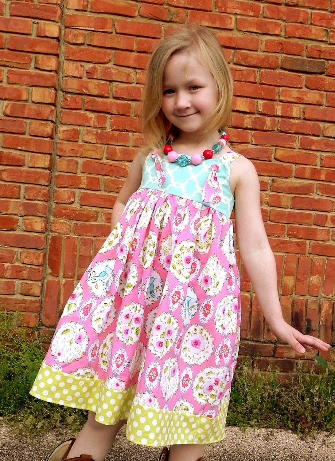 Lovey Birds Knot Dress Sizes 6-12 month, 12-18 months 2t, 3t, 4t, and 5