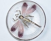 Czech Glass Button Pink and Gold Painted Dragonfly Insect Bug Sewing Embellishment Trim