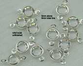 6 Vintage 5mm/9mm Swarovski Silver Clear Crystal Channels -  2 Loops - silver