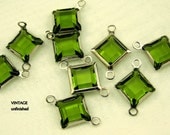 4 Vintage 8mm/12mm Swarovski Olivine Green Channel Links - Two Loops