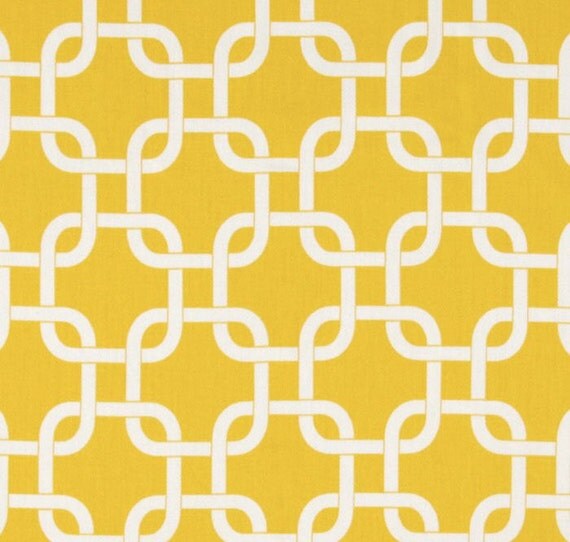Bright Yellow and White Cotton Twill Geometric Lattice Fabric