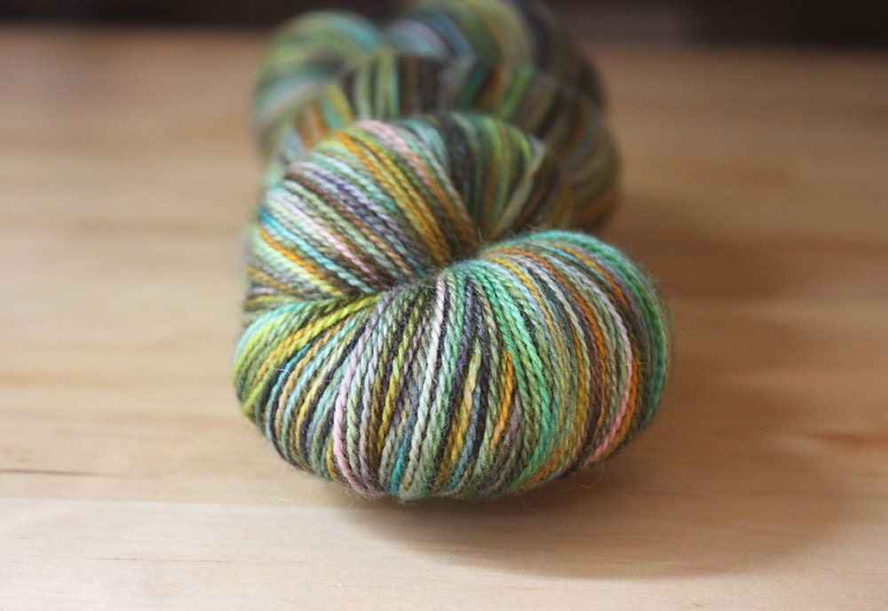 Hand Dyed Yarn / Green Gold Turquoise / Merino Wool Silk Lace Weight Luxury Yarn / NEW
