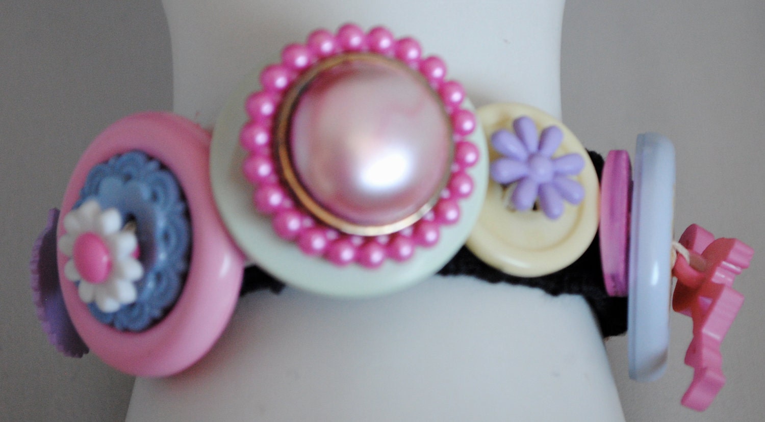 Summer button bracelet pastel ooak statement expandable women's gift