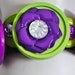 Purple button bracelet lime green statement jewelry OOAK expandable flowers gift for her spring contemporary