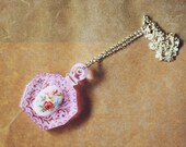 perfume bottle necklace - clear pink (16k gold plated chain)