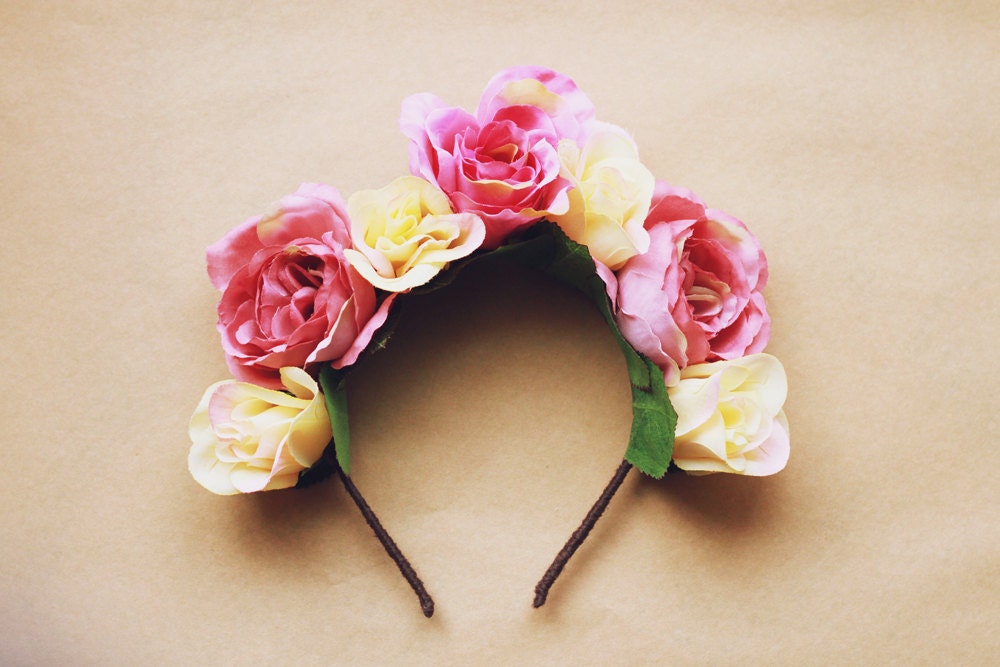 statement floral rose crown headband - romantic, botanical, summer, Lana del ray, frida kahlo, festival hair wreath.