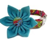 Summer Dog Collar and Flower Set - Summer Breeze - Nickel Buckle