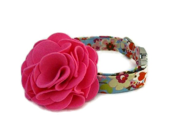 Floral Dog Collar and Flower Set The Bailey Collar with Nickel Hardware