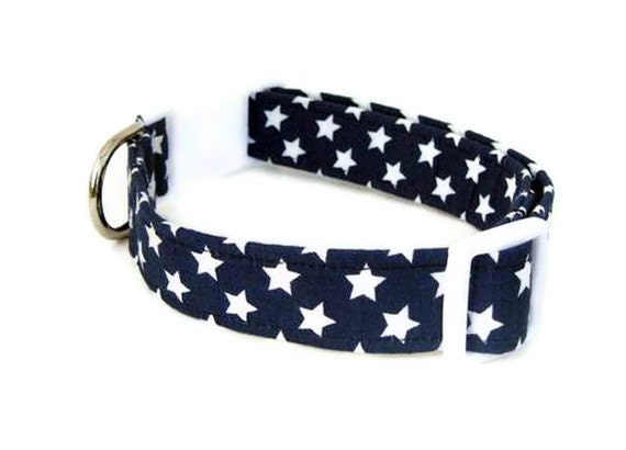 Navy Blue Dog Collar - The Patriot In Blue - White Stars