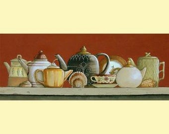 Original Painting Seashells and Teapots