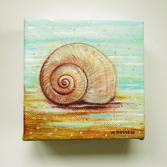 Original Seashell Painting on Mini Canvas