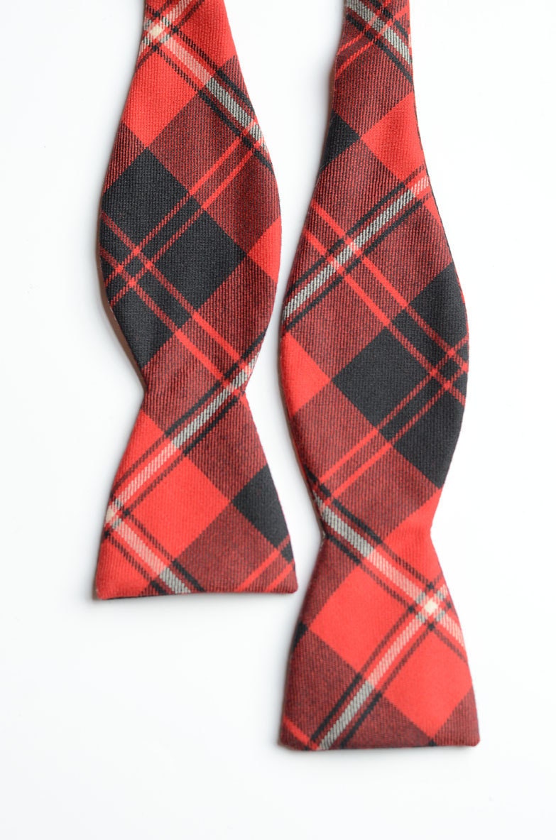 Red Plaid Wool Bow Tie