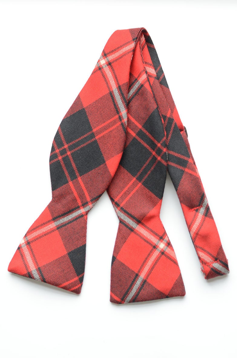 Red Plaid Wool Bow Tie