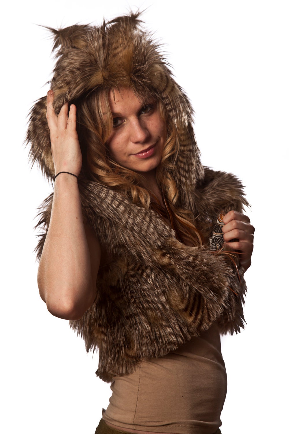 Owl Half Vest with oversized Hood