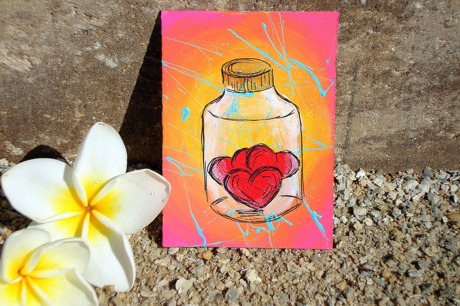 ACEO Jar of Hearts Whimsical and Colorful ORIGINAL Trading Card