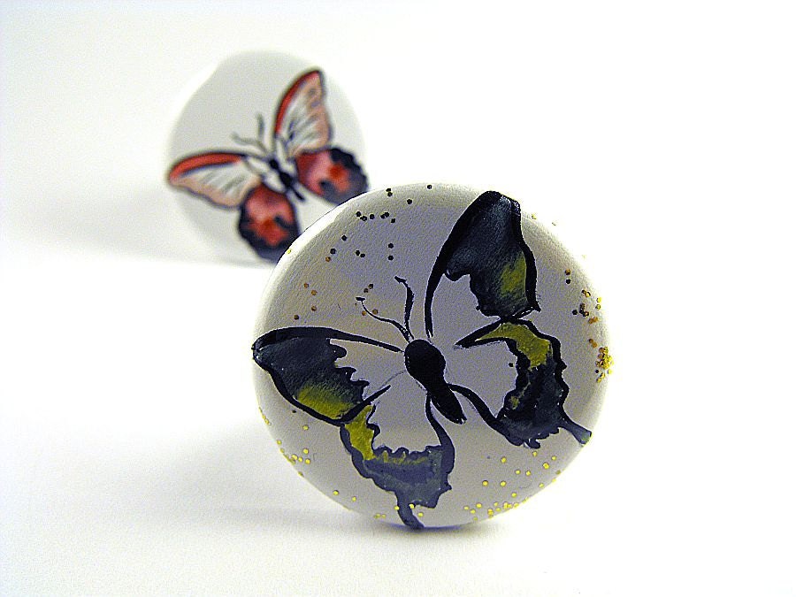 Pinback buttons, badges - Flying Together (set of 2), hand painted, OOAK, 1.5inch, 38mm