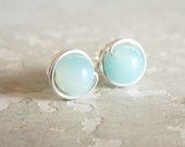 Aqua Stud Earrings // Sterling Wire Wrapped Amazonite Posts