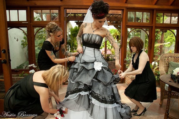 Gothic Wedding Dress in Black and White