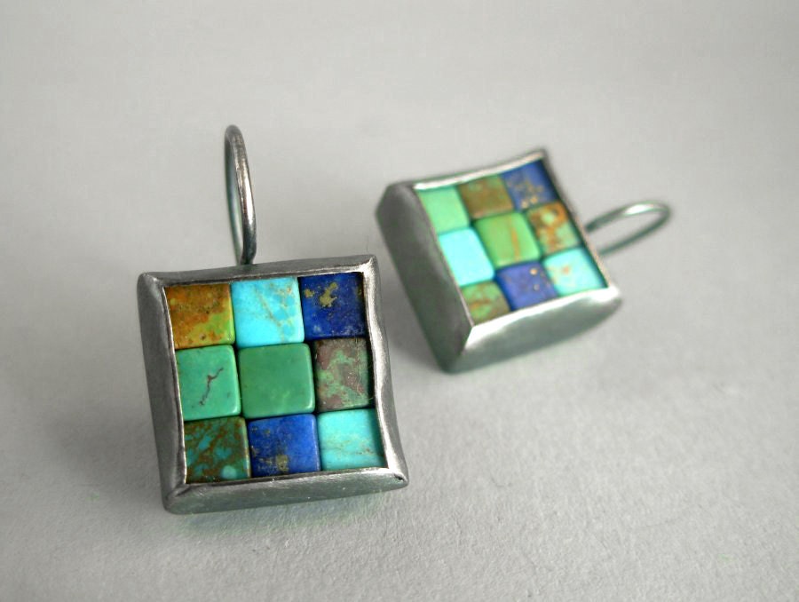 Mosaic Earrings - Lapis Lazuli, Turquoise & Silver