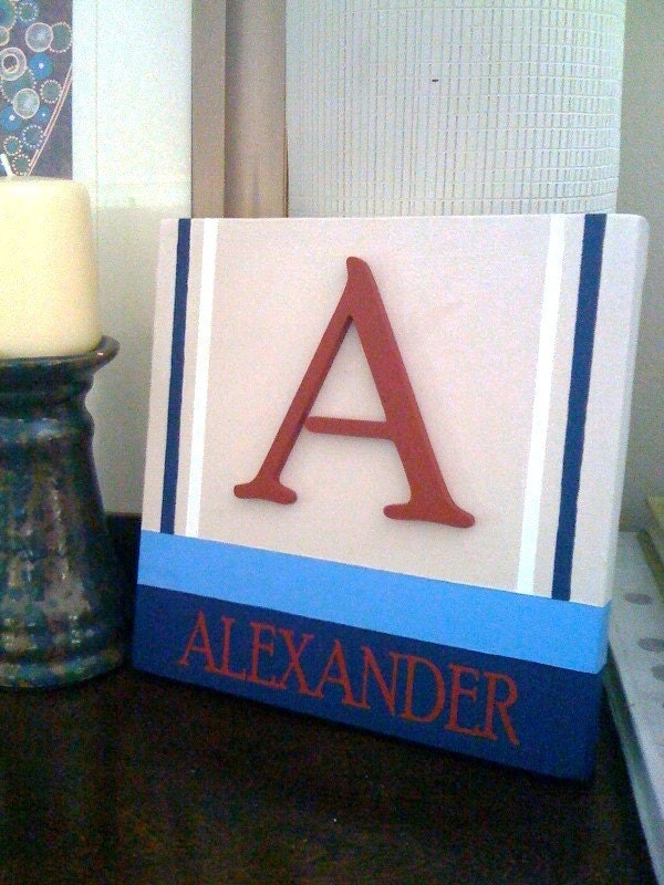 Hand-Painted Wooden Wall Words on 8" x 8" Canvas-Single Letter and Name- Nautical