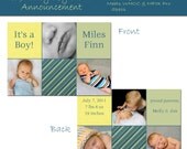 Finn-1 Baby Boy Birth Announcment - Perfect for Photographers - 5x7 Flat - Two Sided