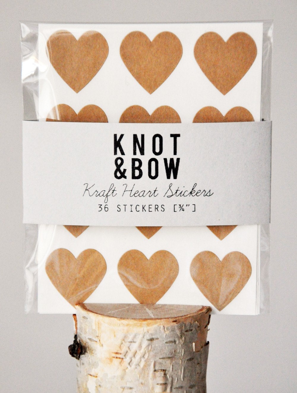 36 Kraft Heart Stickers - FREE SHIPPING