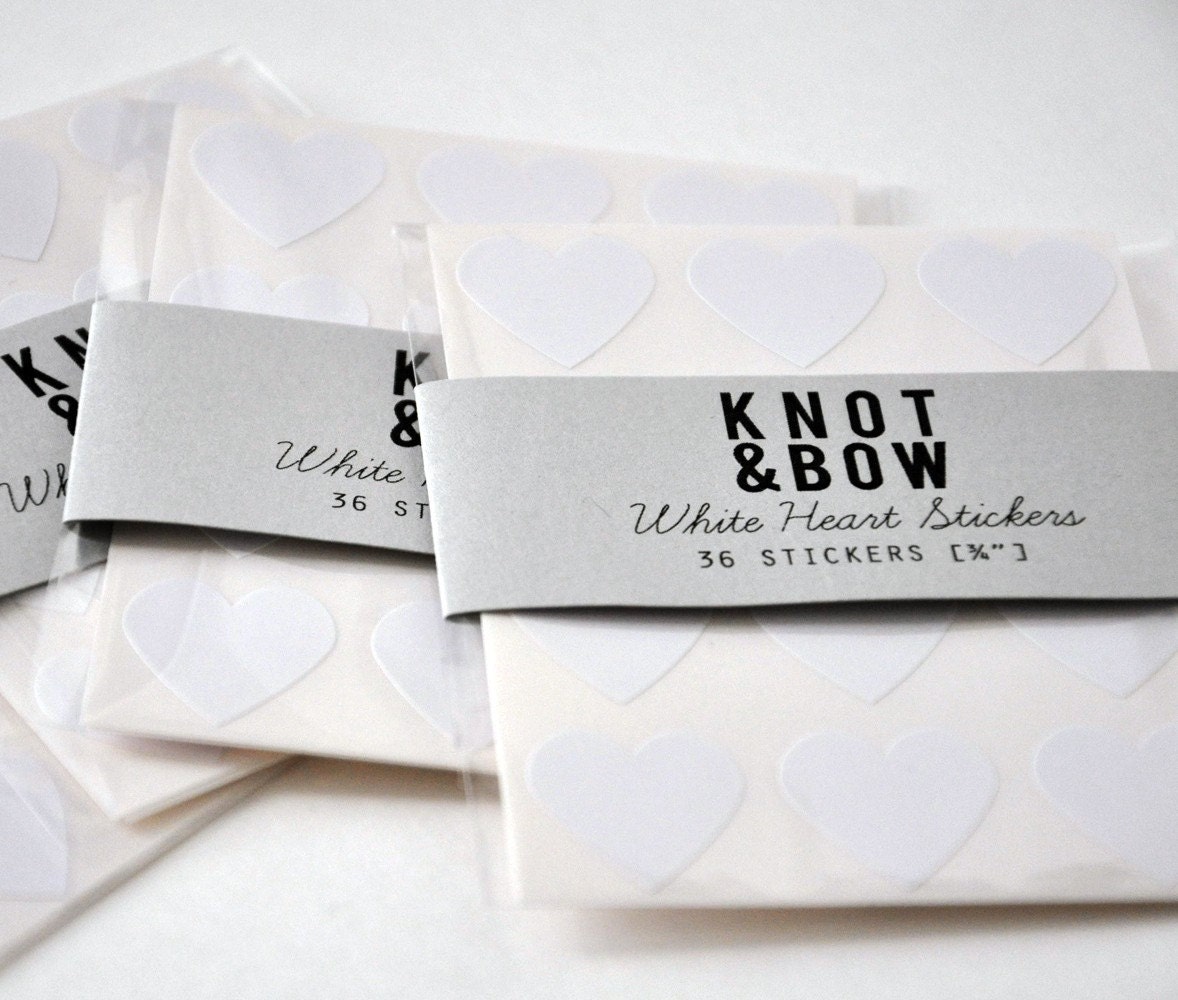 36 White Heart Stickers - FREE SHIPPING