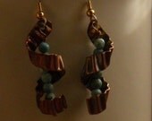 silver,copper,gold and turquoise spiral earrings