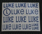 Personalized Vinyl Stickers to label Belongings & Decor. Sheet of approx. 12  of choice of Name and color in BOYISH FONTS incl. Monogram