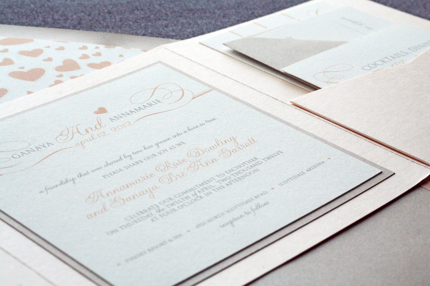 Romantic Flourish Classic Wedding Invitation shown in Blush, Taupe and Cream, Build-Your-Invite Collection - SAMPLE