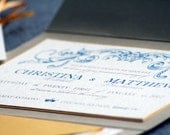 Romantic French Country Vintage Wedding Invitation shown in Light Blue, Gold and Cream, Build-Your-Invite Collection - SAMPLE